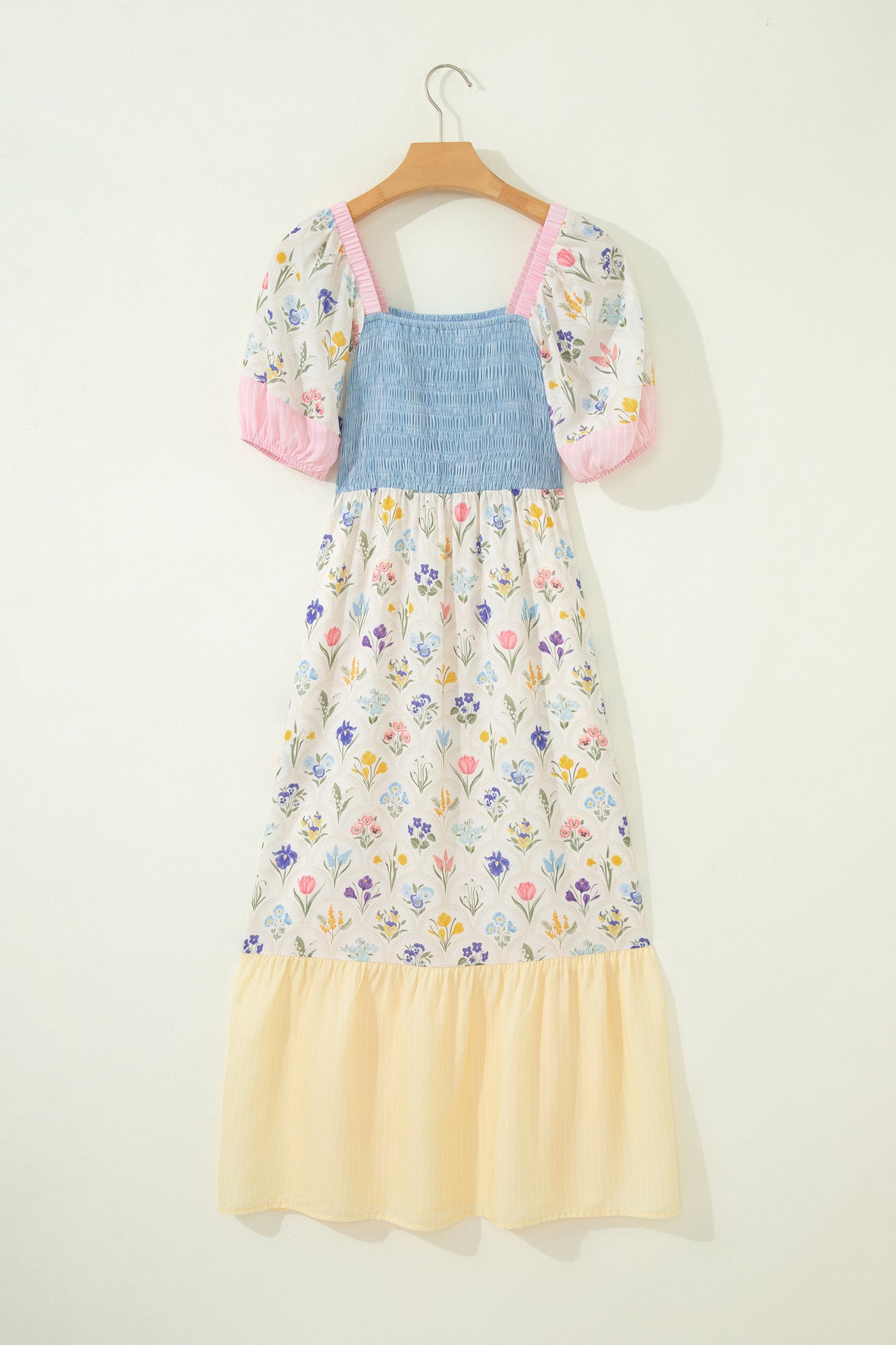 Floral Patchwork Smocked Maxi Dress